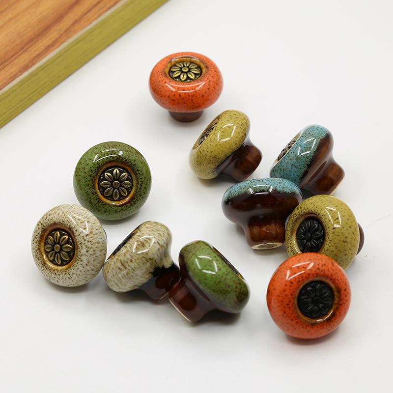 Wardrobe Door Small Handle Retro Cabinet Leopard Print Glass Handle Circular Single Hole Handle Home Decoration