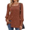 Herbst und Winter Damen-Bluse, Strickwaren mit Schnalle, quadratischer Ausschnitt, einfarbig, Langarm-Tops