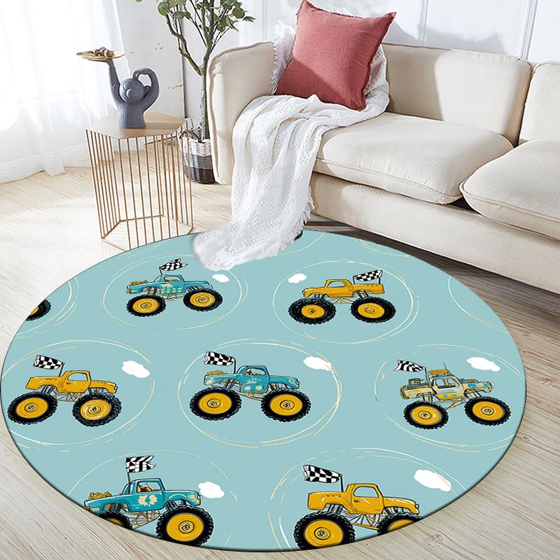 

Cartoon Car pattern round rug,Carpet Rug for Living Room Bedroom Sofa Playroom Decor,Non-slip Floor Mat,Holiday Gifts and Birthday Gifts. 80cmx80cm