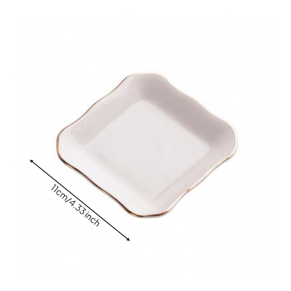 Ceramic Jewelry Dish with Gold Rim Shallow for Vanity, Entryway