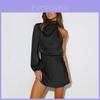 Elegante Vestido de Noche Satinado de Manga Larga Hombros Descubiertos Para Eventos Formales