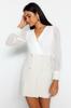 Women's Fashion Casual Standard Sleeve Mini Navy Blue Collar Detailed Lined Chiffon Woven Dress