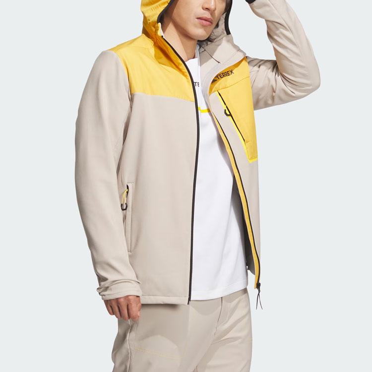 Adidas X National Geographic Color Block Logo Long Sleeve Hooded Jacket Men Jacket Light-Khaki IL8981