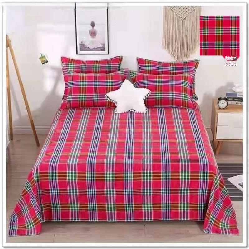 Plaid Thickened Coarse Cloth Bed Sheet Set - 4 Pieces, Breathable & Skin-Friendly for Dorms
