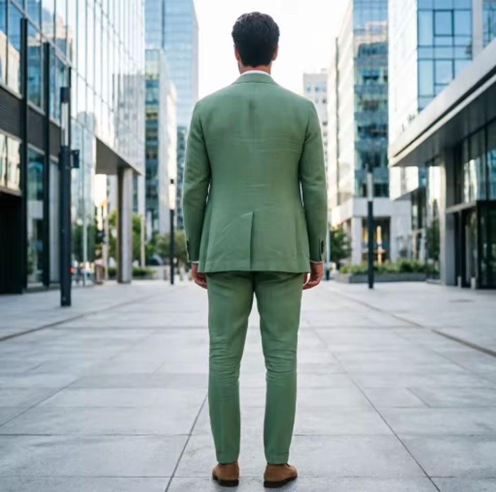 Sage Green Linen Men Suits 2 Pieces Slim Fit Blazer Trousers Breathable Lightweight Fabric Casual Wedding Business Office Wear