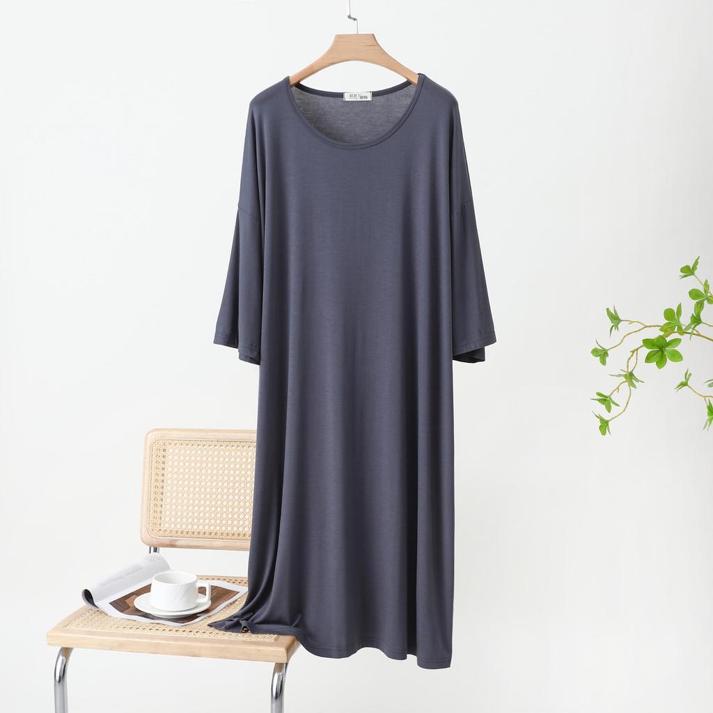 2025 Summer Women's Plus Size Cotton Thin Loose Round Neck Home Dress for Maternity