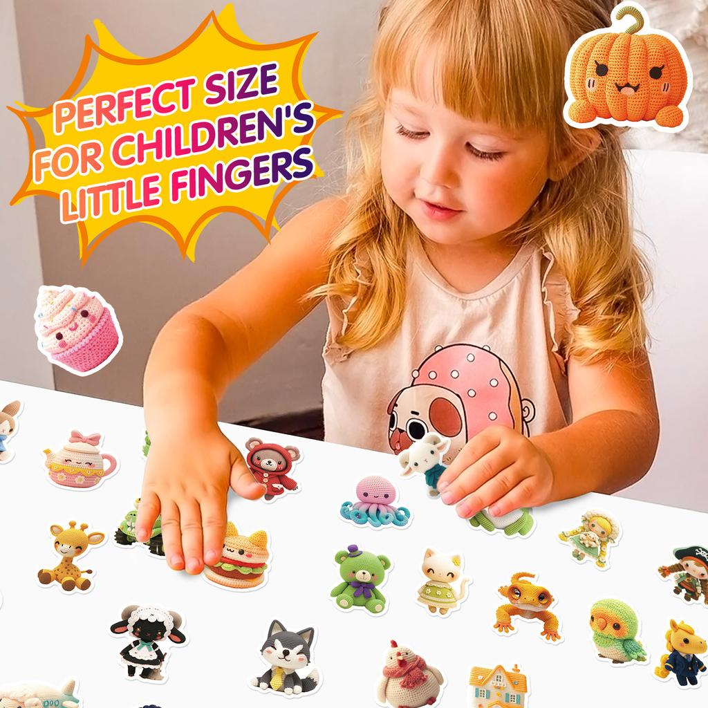 50Pcs Crochet Doll Cartoon Stickers - Cute Frog Starfish Decals for Luggage & Daily Decor