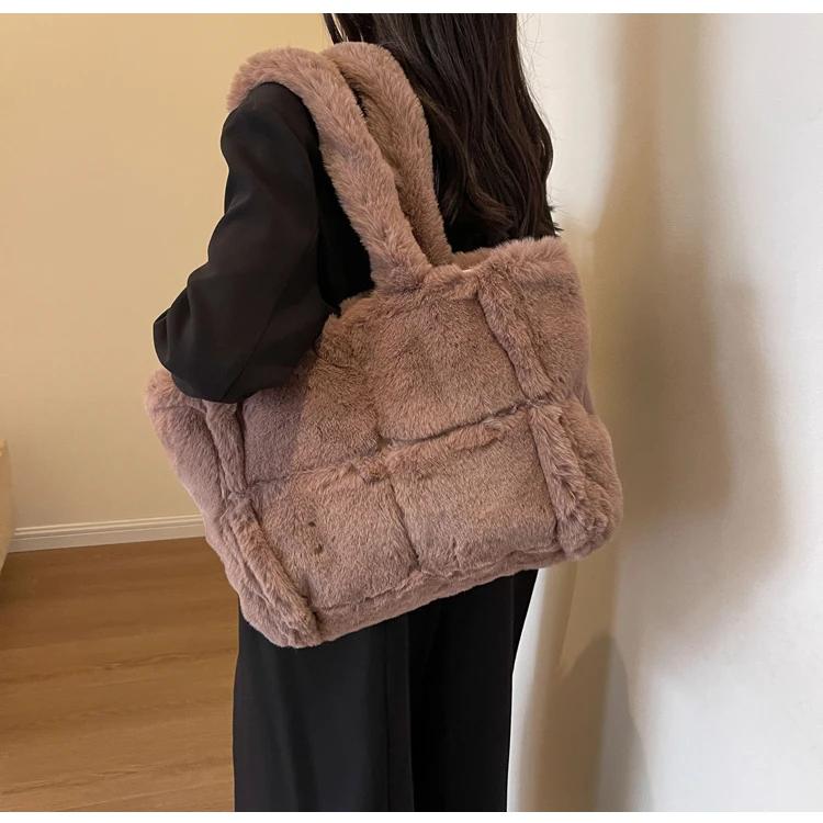 

Luxury Faux Fur Women s Shoulder Bags Large Capacity Soft Plush Casual Tote Bags Winter Fashion Female Travel Purse Handbags