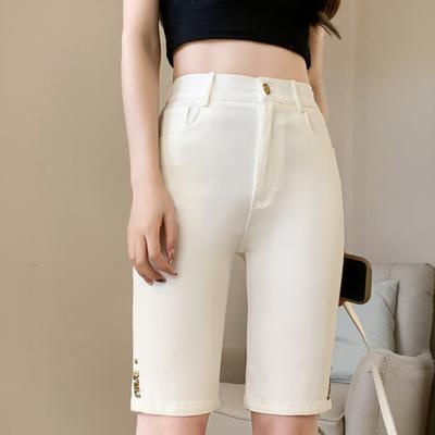 DIMANAF 2025 Übergröße Damen Shorts Hosen Sommer Locker Jeans Kurz Basic Harem Hohe Taille Einfarbige Hosen Elastische Taille