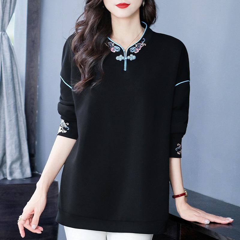 Frühlings- und Herbst-Sweatshirts im chinesischen Stil Damen-Pullover Lässige Sweatshirts Oberteile Weiblich