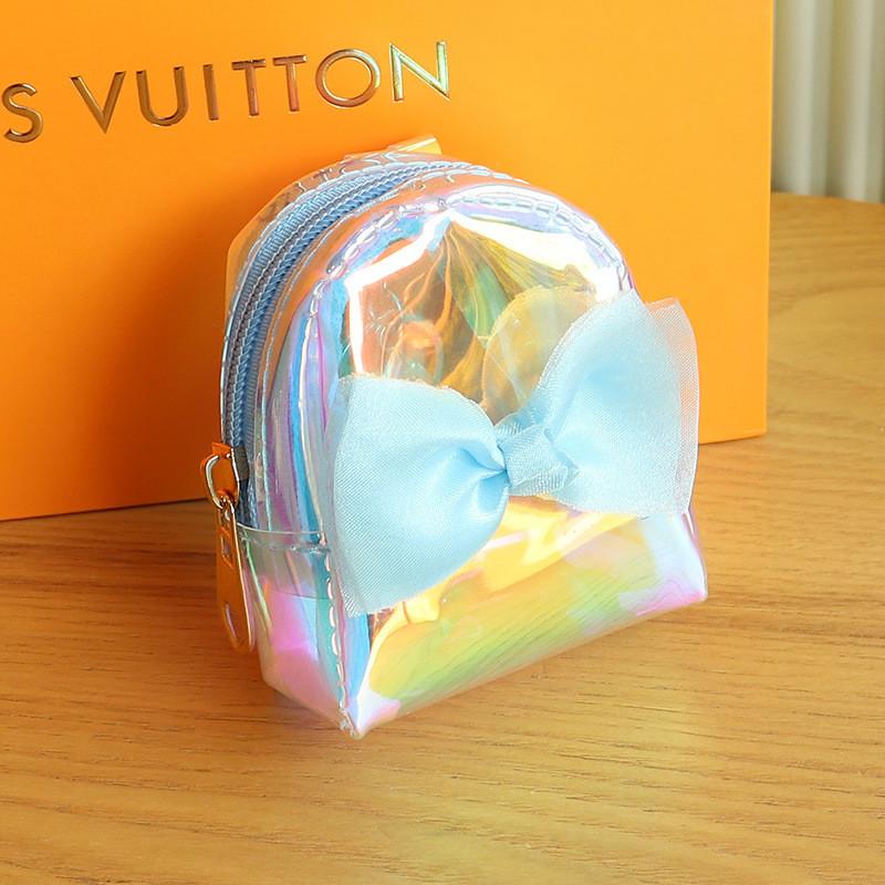 Pvc Transparent Coin Purse With Laser Butterfly Bow Waterproof Keychain For Girls