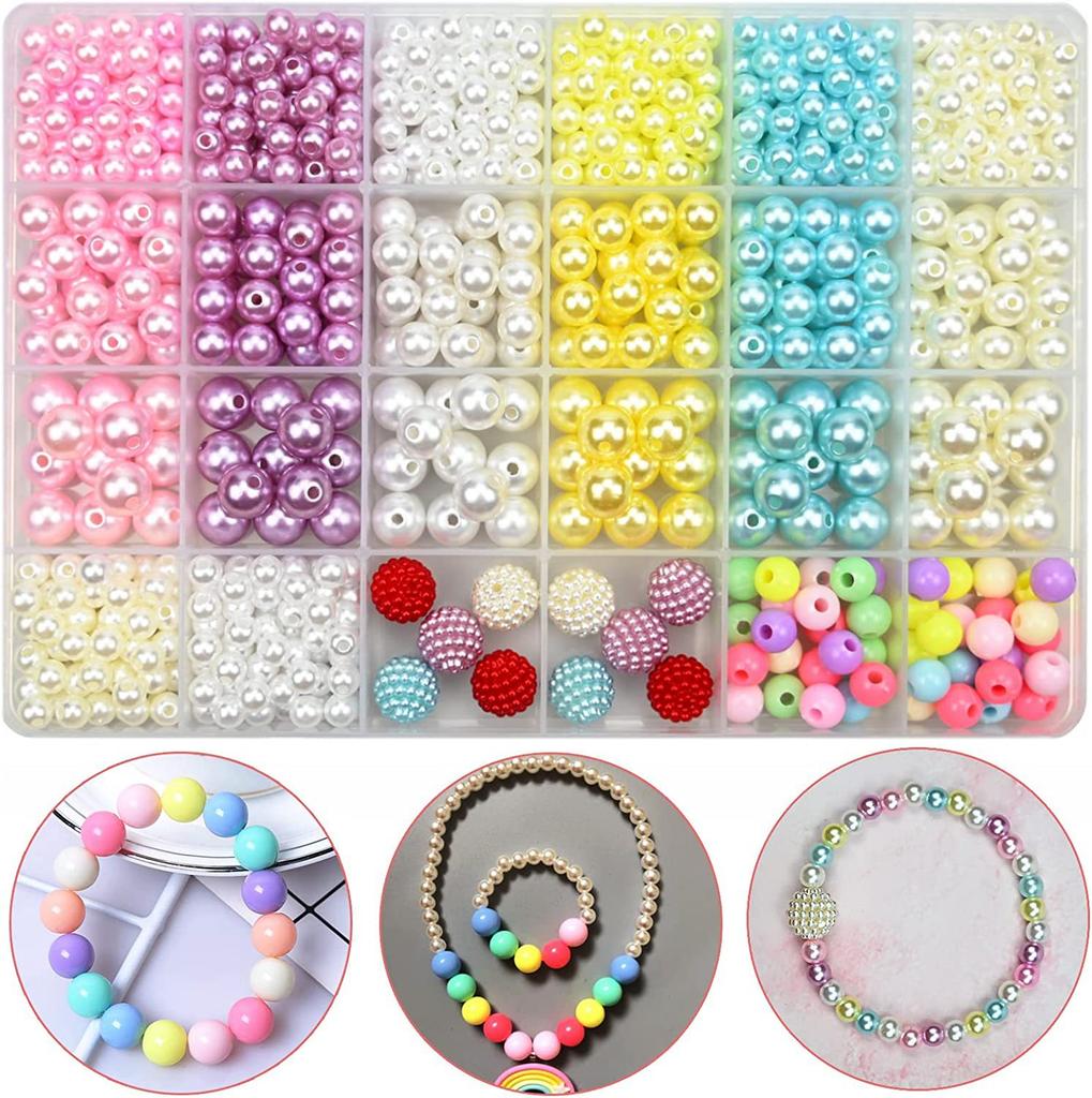 Gradient Pearls Beads Kit Rainbow ABS Pearl Beads Bracelet Making Kit for DIY Earrings Necklaces Bracelets Jewelry Making Craft
