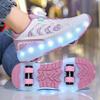 Kids Lights Sports Shoes Rubbing Shoes Charging and Disassembling Four Wheels Slide Shoes LED Kids Glowing Sneakers