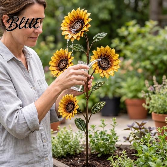 Pastoral Style Garden Art Vintage Sunflower Hummingbird Feeder, Metal Stake Water Station, Decorative Sturdy Soil Mount Bird Feeder Floral Feeding