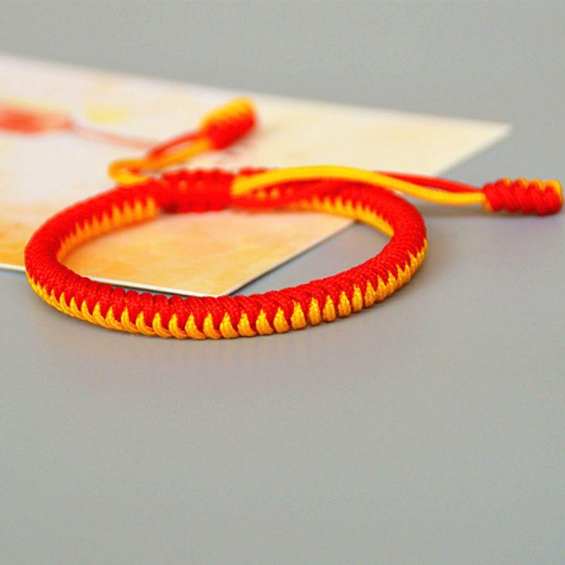 

Браслет из красной веревки в тибетском стиле ручной работы с узлом Дордже 90% для года Животного, красновато-желтый талисман на удачу, мужской и женский парный аксессуар, подарок Thick red + yellow