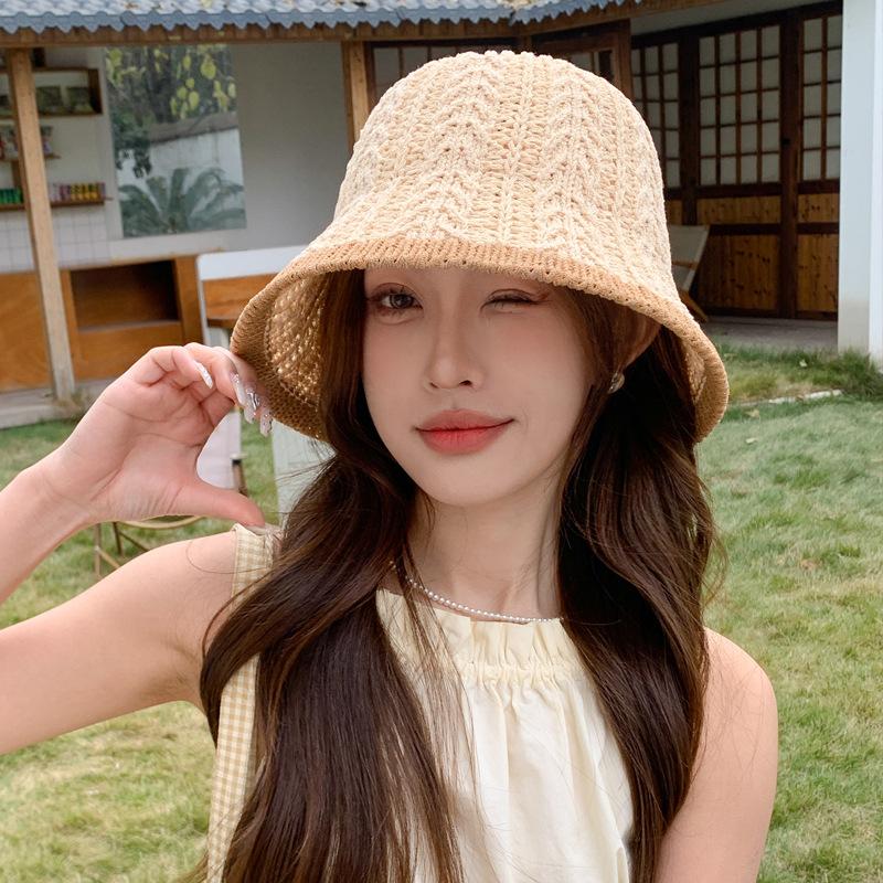 

Летняя шляпа женская лицо маленькая шляпа-ведро ажурная вязка модная универсальная весенне-осенняя шляпа-ведро One Size