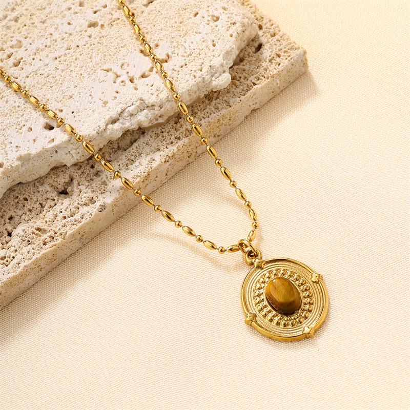 Melaard Tiger's Eye 18K Gold Stainless Steel Pendant Necklace for Women