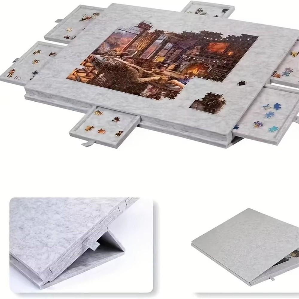 Skládací deska na puzzle se 6 zásuvkami, Stůl na puzzle, Dekorace na stůl, Plstěný stůl na puzzle, Velkokapacitní dekorativní úložný box na puzzle