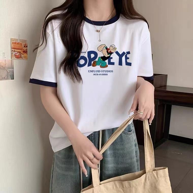 

Contrasting color pure cotton loose niche short-sleeved T-shirt women s 2025 spring and summer new design top bottoming shirt ns XXXL