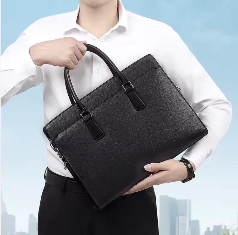 New Genuine Messenger Bag Men Leather Handbag Business Fashion Anti-theft Password Lock Bag High-end Feel 14inch Men's Briefcase