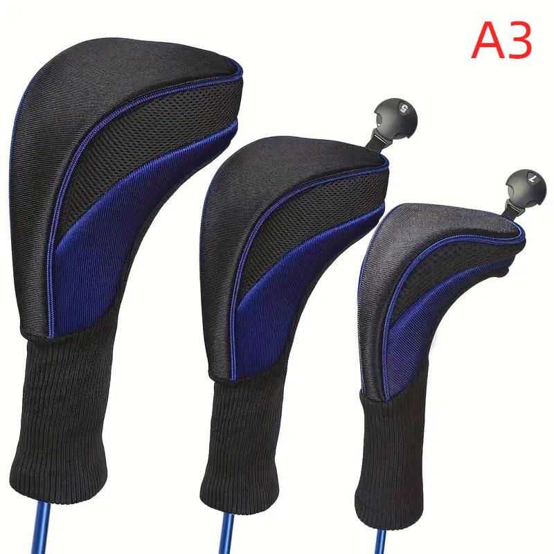 3Pcs Durable Golf Training Accessories Long-Necked Golf Club Head Covers Numbered Wooden Club Head Protector