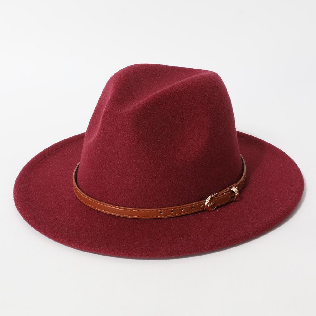Simple Solid Color Fedora with Belt Buckle, European and American Felt Hat, Parent-child Casual Cowboy Hat, Classic Jazz Hat for Men and Women