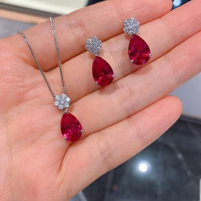 Schmuck Douyin Simulation Roter Korund Saphir Wassertropfen Schmuckset 8 * 12
