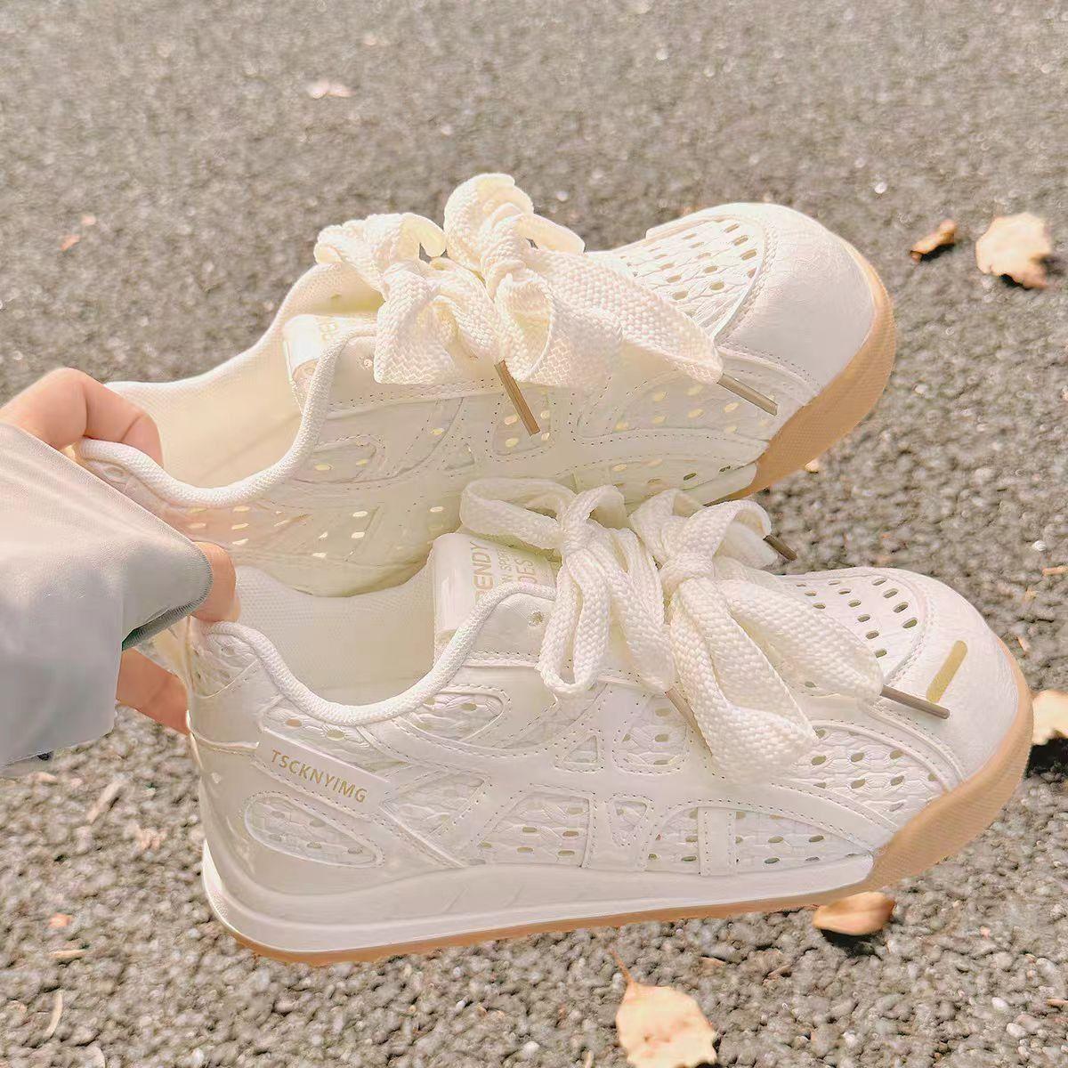 

Ugly cute hollow platform white shoes women s moral training 2025 summer new chic niche breathable woven sports shoes 40 бежевый