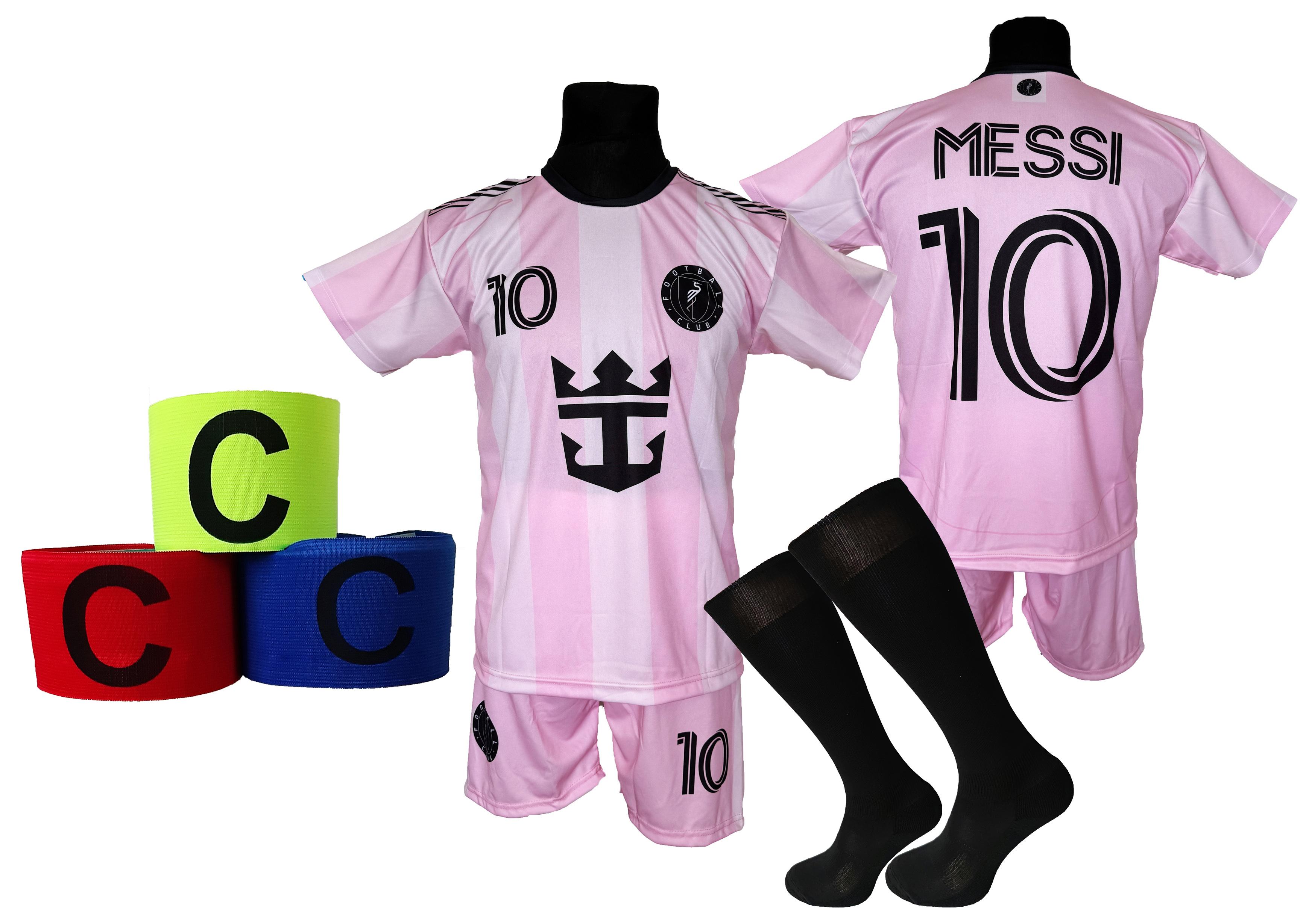 Kit da Calcio MESSI: T-shirt, pantaloncini, calzini + fascia per capelli - taglia 152