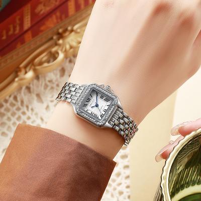 Ladies Exquisite Fashion High Appearance Level Roman Numerals Dial Square Dial Steel Band Quartz Watch.