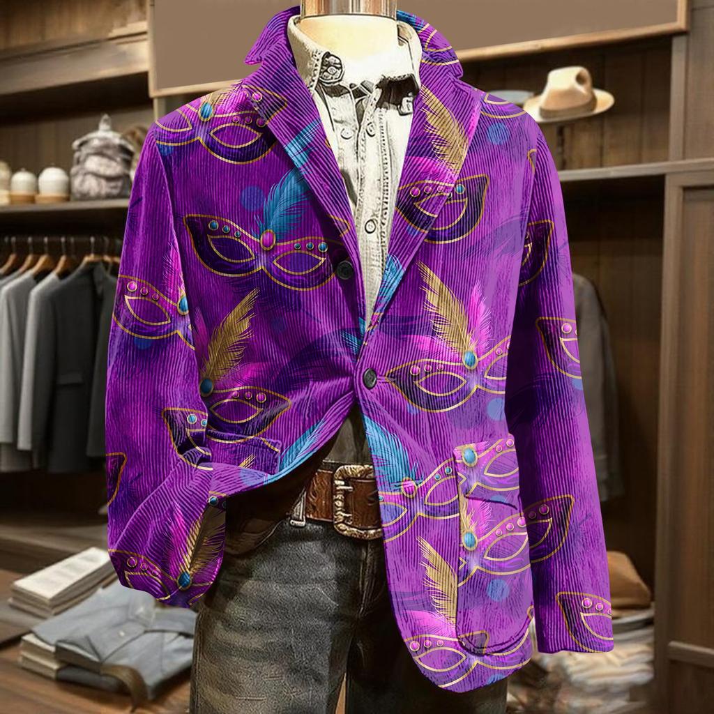 Men's Printed Corduroy Pocket Suit Jacket Cardigan Men's Casual Suit