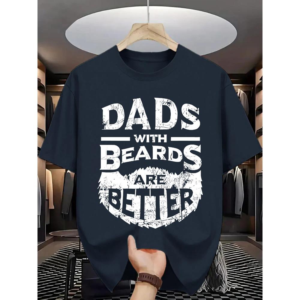 Fun Dad T-Shirt Bearded Dad is Better Pattern T-Shirt Orange Casual T-Shirt Fit for Bearded S