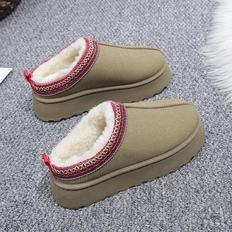 Značkové krátké plyšové teplé ploché pantofle na platformě semišové kotníkové sněhule dámské zimní kotníkové boty pro ženy