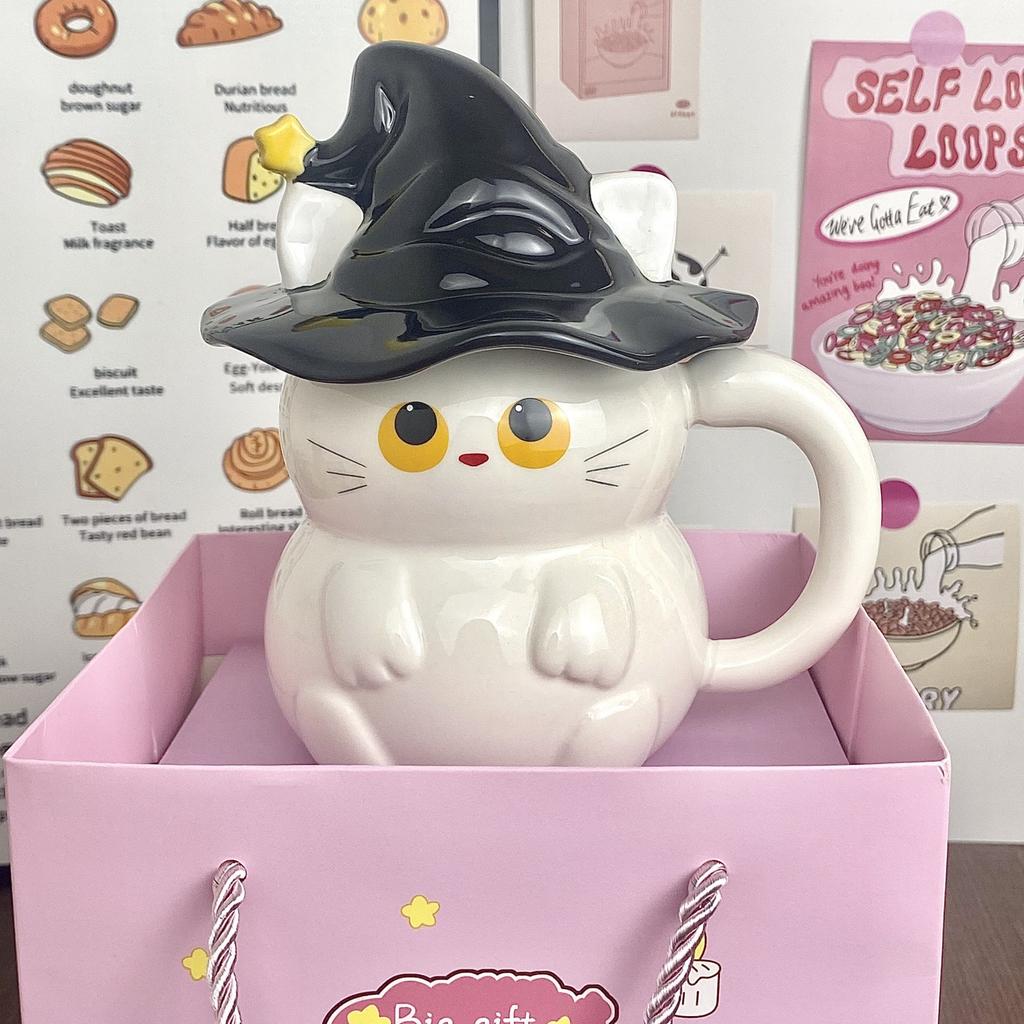 Creative Personality Magic Hat Cat Mug Halloween Ghost Ceramic Cartoon Cup Cute Female Couple Water Cup