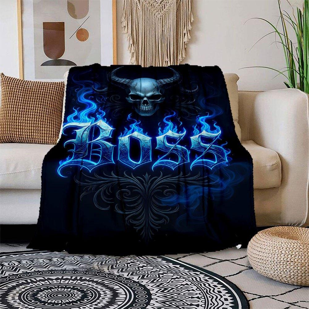 

Boss Devil Horns Blue Flame Tattoo Sleeve Blanket Flannel Throw Blanket for Sofa, Bed, Travel, Camping, Office 100x150cm