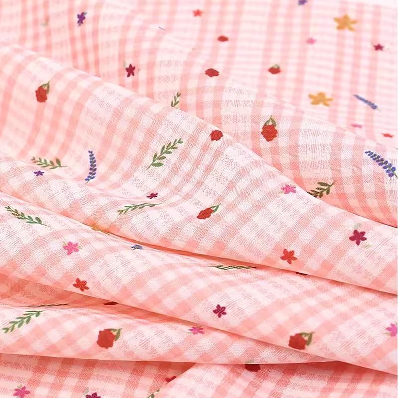 0.5m/1m/2m Grid Floral Printed Jacquard Fabric for Scene Decoration Dresses Curtains Tablecloths Handmade DIY Sewing Fabrics