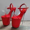 Sandalias Sexy de Tacón de Acero Rojo de 22 cm con Tira Única para Mujeres de Tallas Grandes