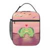 Cartoon Cute Dinosaur Couple Watching Sunset Insulated Lunch Bag for Women Kids Portable Food Boxes Thermal Lunch Box Tote