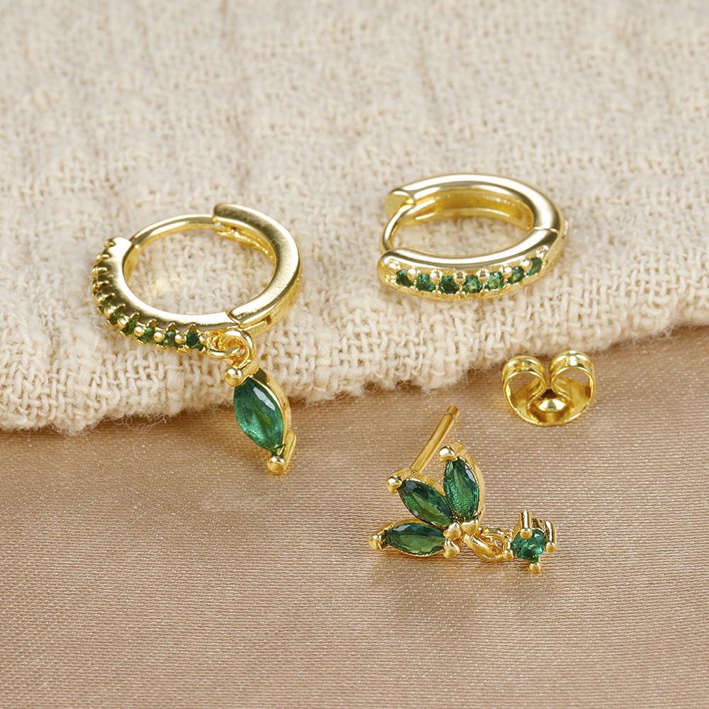 3PCS Fashion Gold Plated Chain Zircon Hanging Earrings Set for Women Stainless Steel Punk Flower Dangle Earring Piercing Jewelry