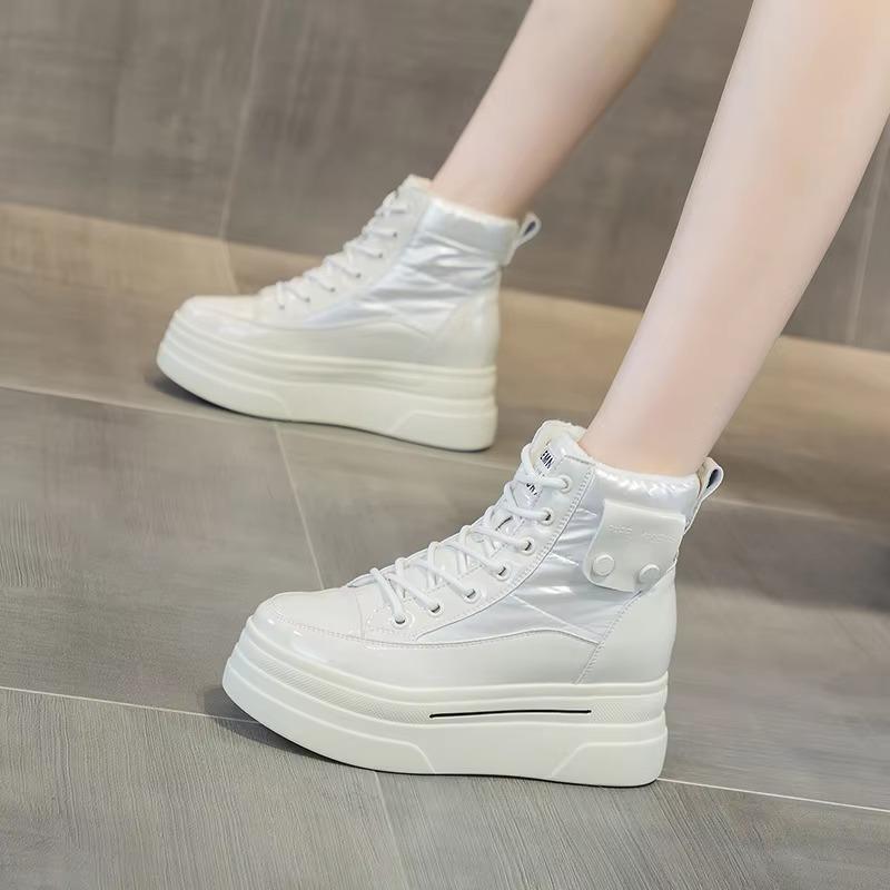 Fashion 9cm New Down Genuine Leather Women Snow Ankle Booties Platform Wedge Hidden Heels Warm Women Autumn Spring Casual Boots Shoes