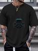 1pc Engine Supercharger Graphic Black T-shirt - 180g Cotton Crew Neck Short Sleeve