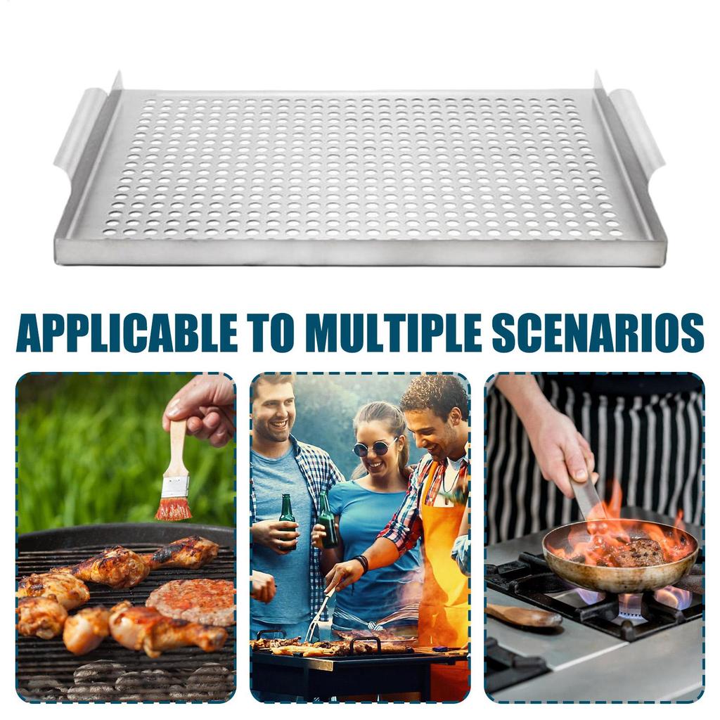 Stainless Steel Grilling Pan Nonstick Grilling Tray Topper Barbecue Accessories with Drainage Kitchen Stove Supplies for Outdoor