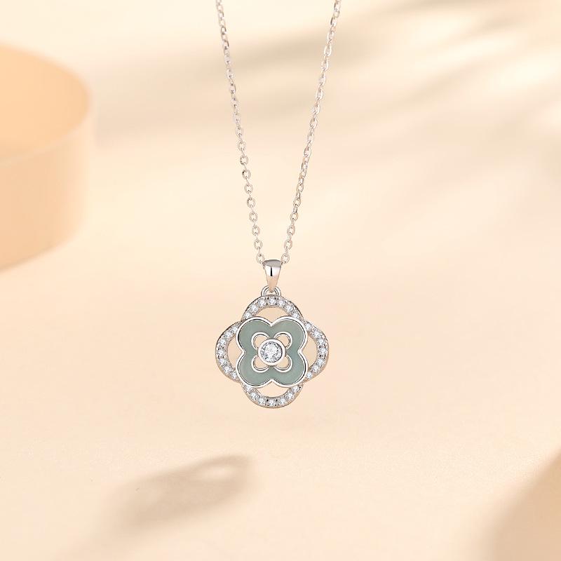 Tichiya S925 Sterling Silver Four-Leaf Clover Enamel Necklace for Women - Chinese Style High-End Design. 925 Sterling Silver