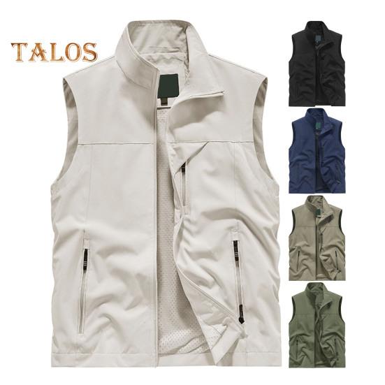 Pánská vesta stojáček límec bez rukávů vesta se zapínáním na zip kabát s velkými kapsami jednobarevná outdoorová rybářská vesta