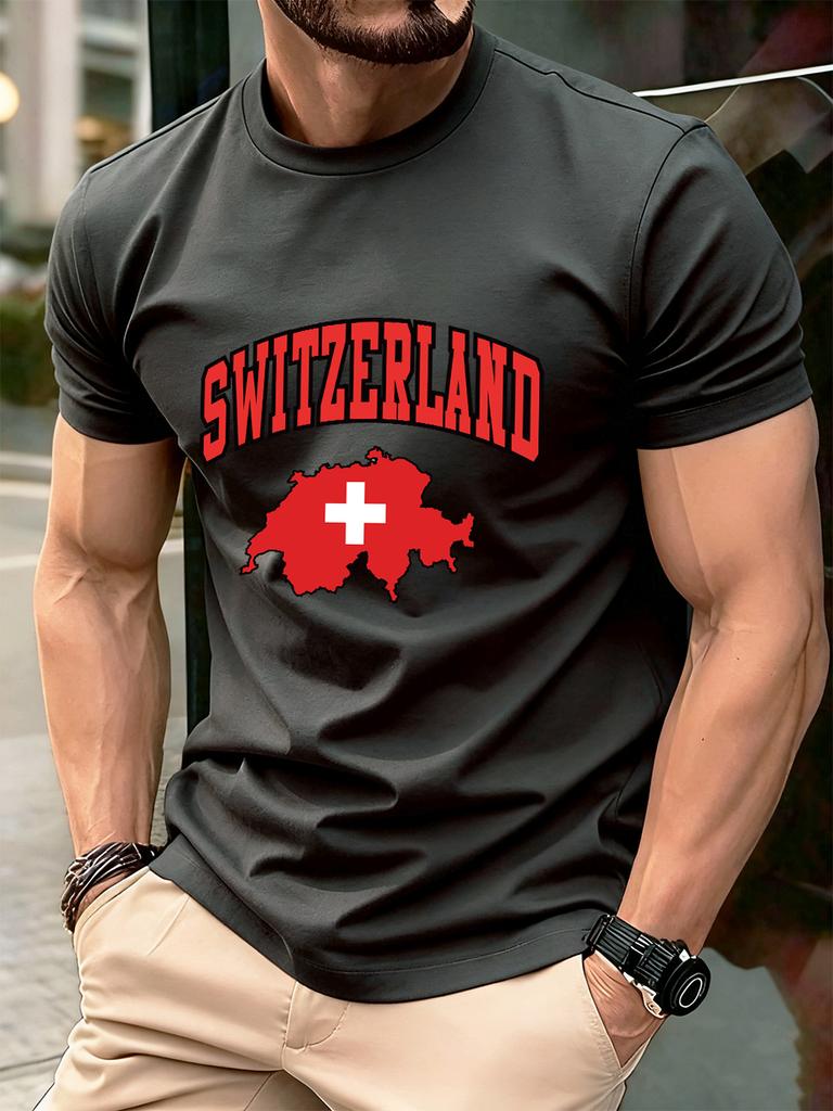 Switzerland Swiss Flag Prints Cotton TShirts Mens Summer Soft Oversized T Shirt ONeck Short Sleeve Tops Basic Male Clothes