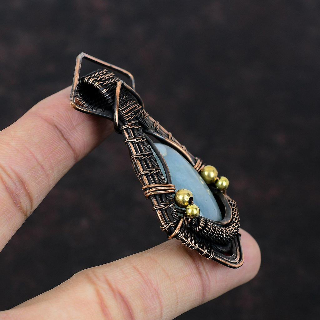 Aquamarine Pendant Copper Wire Wrapped Pendant Handmade Pendant Copper Jewelry Gemstone Pendant Wire Wrapped Aquamarine Jewelry Gift For Him