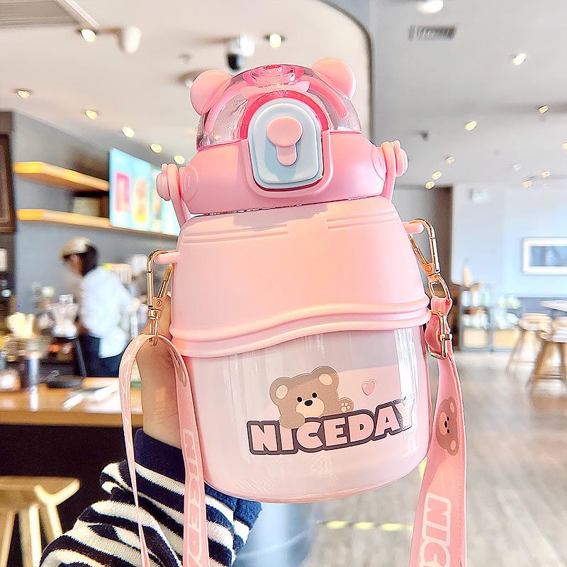 1000 ML Cute Big Belly Water Bottles Stainless Steel Thermos Bottle With Straw Large Capacity Kids School Thermal Insulation Cup