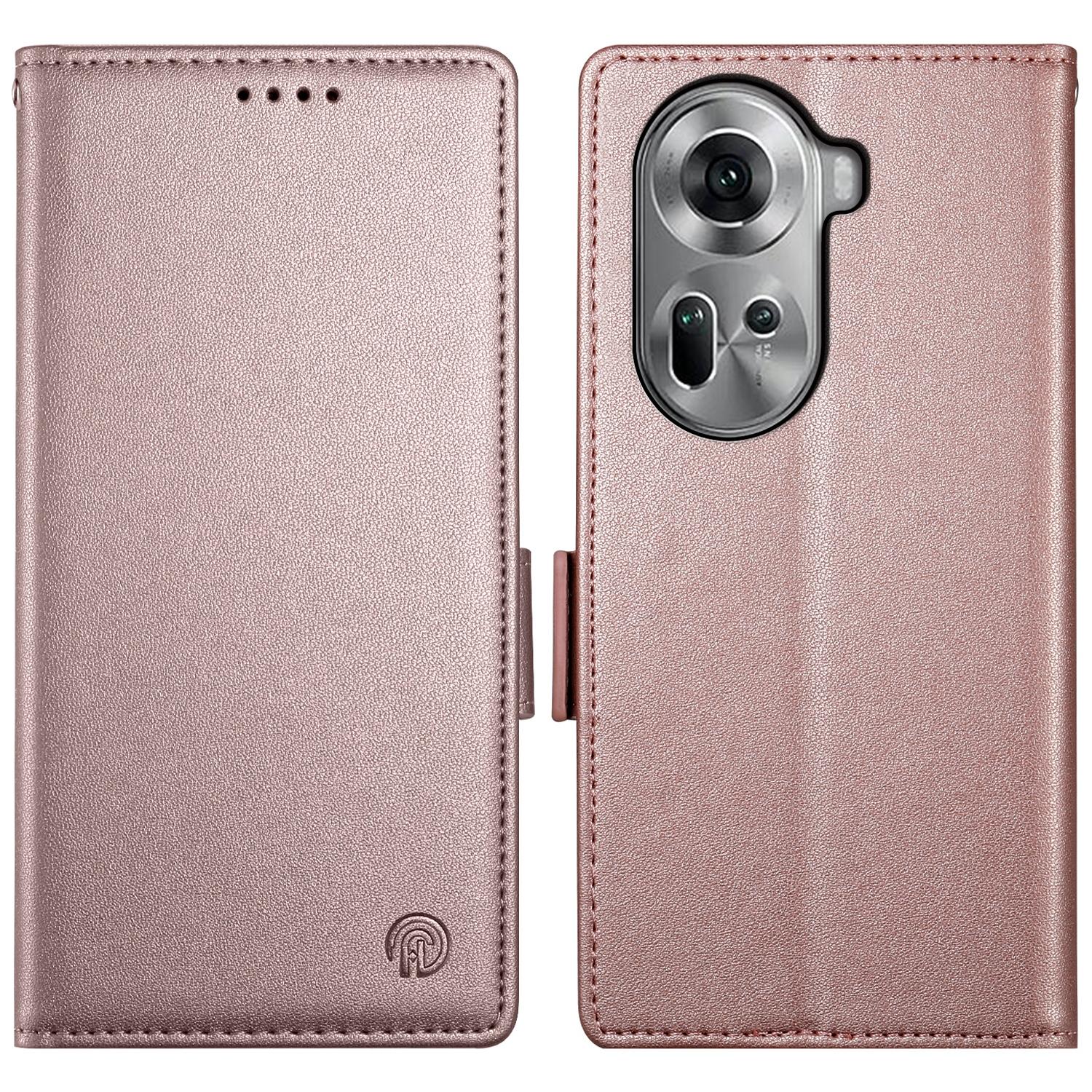 

DF-010 For Oppo Reno11 5G (Global) Case PU Leather Phone Cover with Card Holder Side Magnetic Clasp Rose Gold