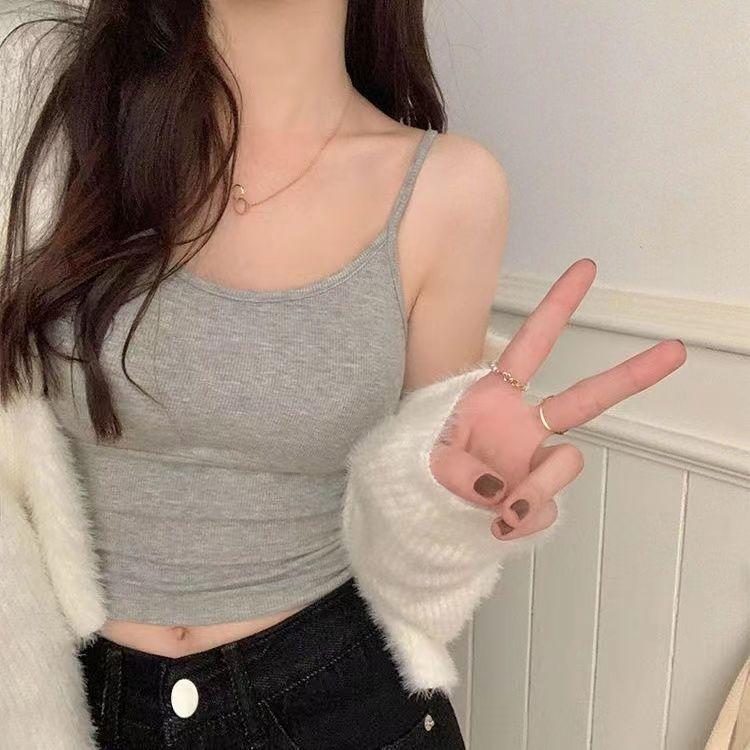 Padded Suspender Tank Top for Women's Outerwear Camisole for Students and Girls' Sports Bottoming Slim Fitting Versatile Style Lingerie