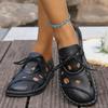 Fashion Middle-aged and Elderly Flat Simple Strappy Breathable Comfortable Leather Sandals for Women 2025 Summer New